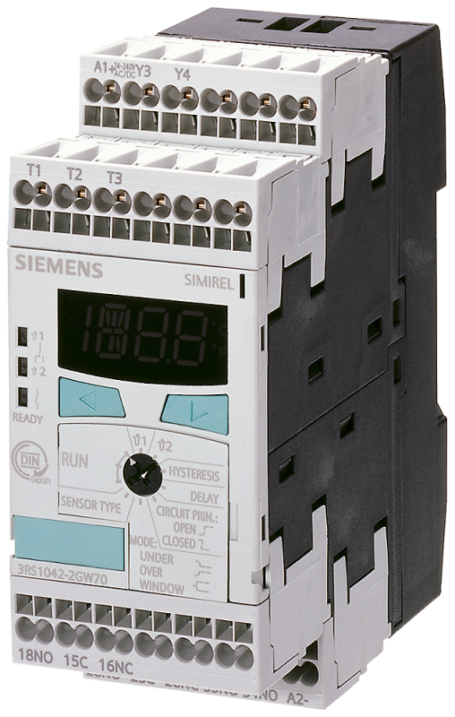 Реле контроля температуры PT100/1000 KTY83/84 NTC2 пороговых значения цифровое -50град.C до 500град.C 24-240В AC/DC 2X 1П+1З ширина 45мм зажимы клетка-зажим Siemens 3RS10402GW50 #1