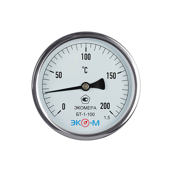 Термометр биметаллический БТ-1-100 200С Дк100 L=100 осевой ЭКОМЕРА #1