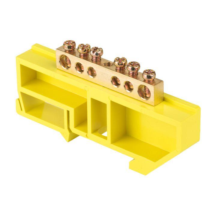 Шина нулевая N 6х9 6 отверстий желтый изолятор на DIN-рейку латунь PROxima EKF sn0-63-06-dz #1