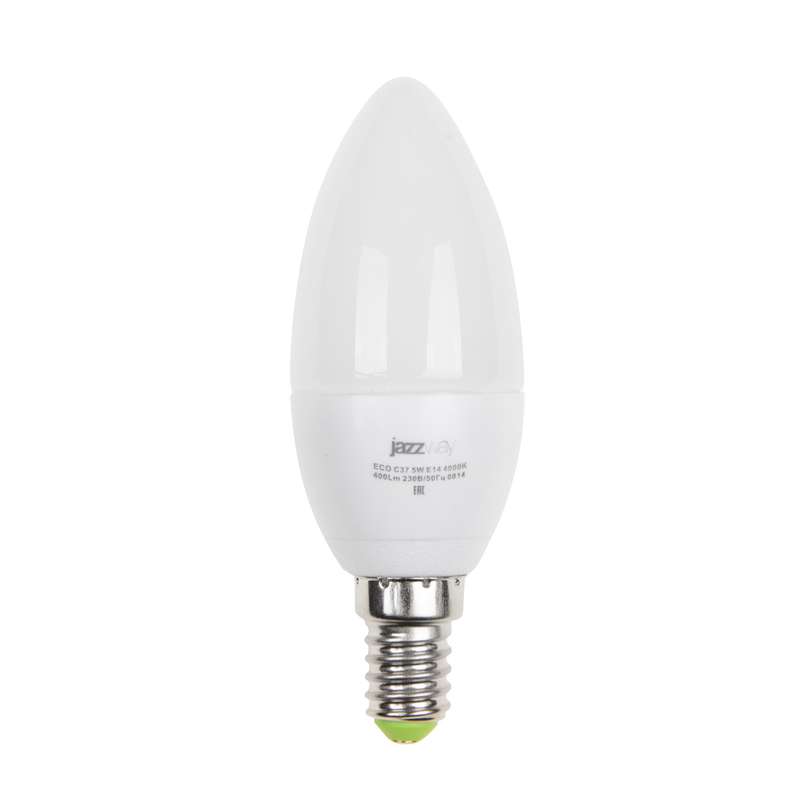 Лампа светодиодная PLED-ECO-C37 5Вт свеча 3000К тепл. бел. E14 400лм 220-240В JazzWay 1036834A #1