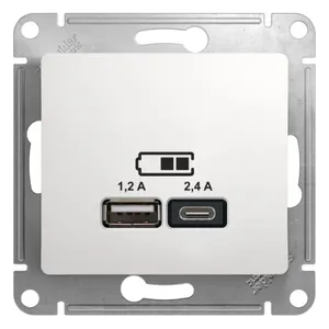 Розетка USB Glossa тип A+C 5В/2.4А 2х5В/1.2А механизм бел. SE GSL000139 #1