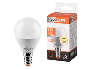 Лампа LED WOLTA G45 8Вт 800Лм Е14 3000К   1/50 #1