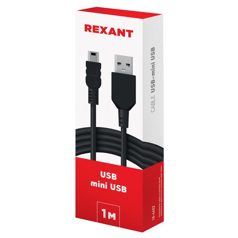 Кабель USB mini USB длинный штекер 1м черн. Rexant 18-4402 #1