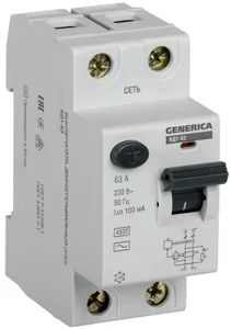 Выключатель дифференциального тока (УЗО) 2п 63А 100мА тип AC ВД1-63 GENERICA IEK MDV15-2-063-100 #1