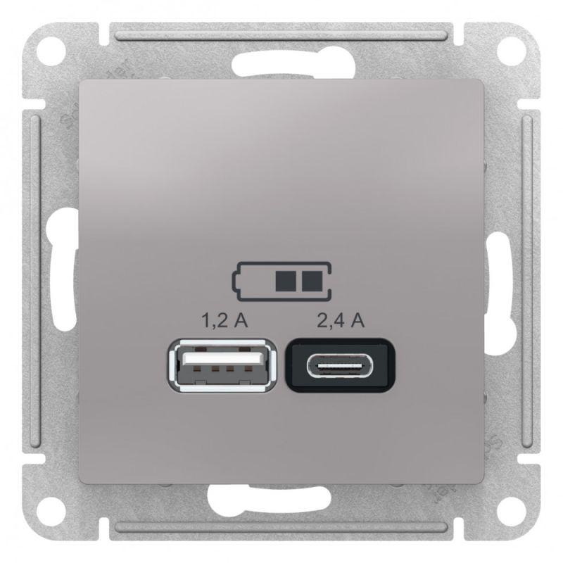 Розетка USB AtlasDesign тип A+C 5В/2.4А 2х5В/1.2А механизм алюм. SE ATN000339 #1