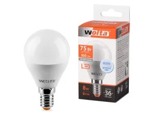 Лампа LED WOLTA G45 8Вт 800Лм Е14 4000К   1/50