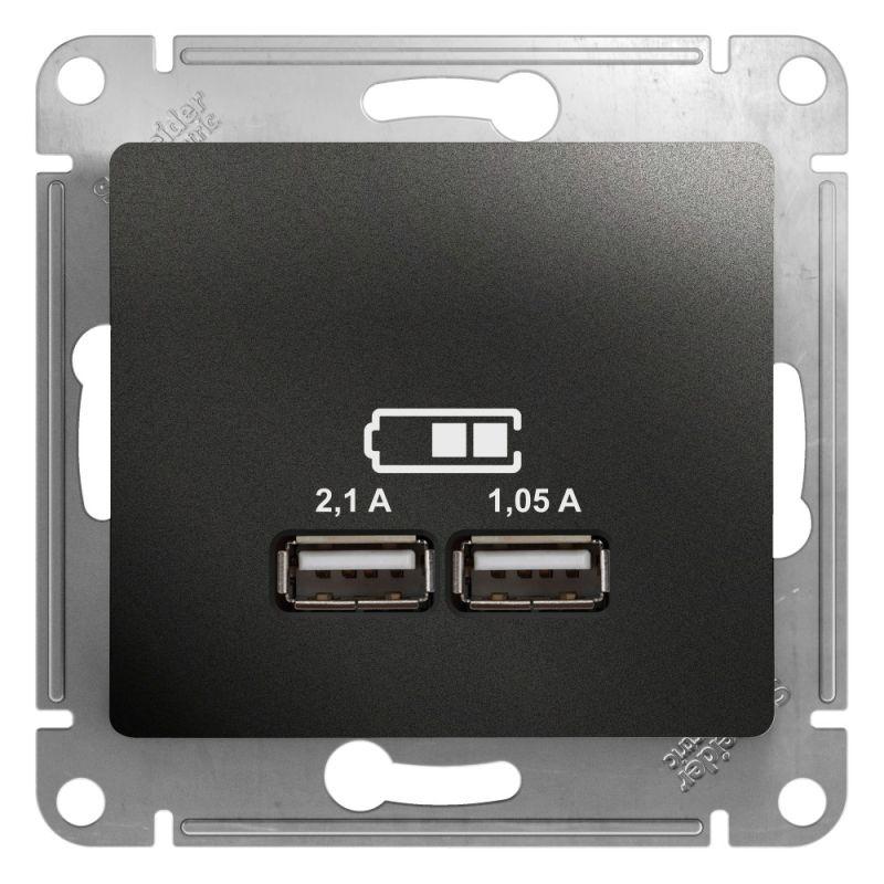 Розетка USB 2-м СП Glossa тип A+A 5В/2100мА 2х5В/1050мА механизм антрацит SE GSL000733 #1
