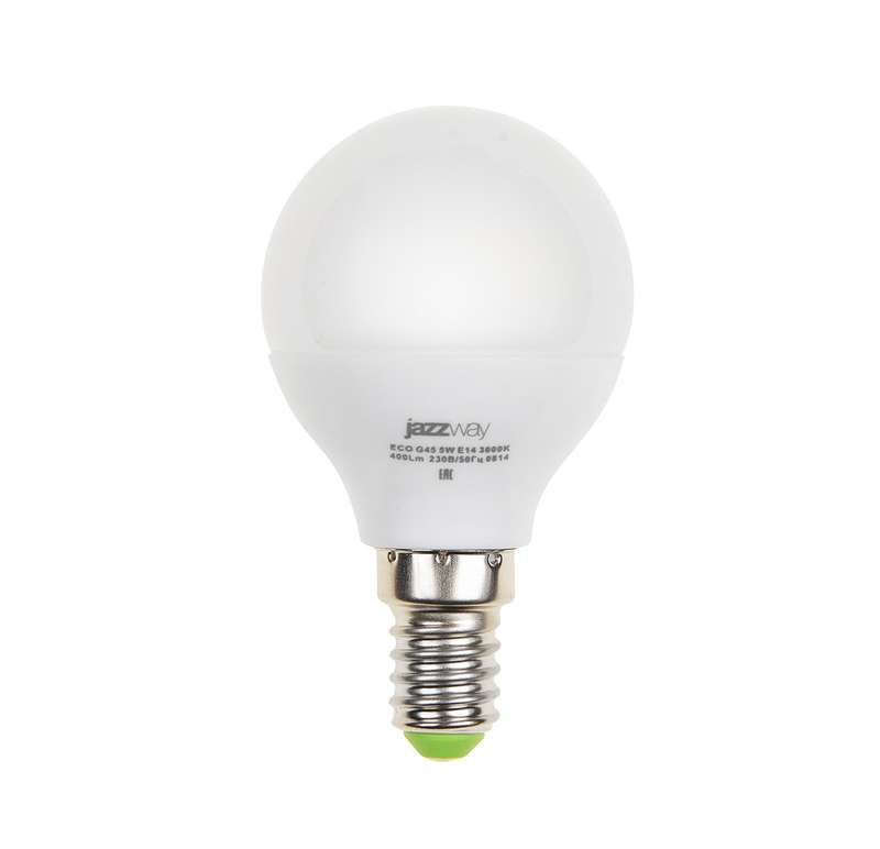 Лампа светодиодная PLED-ECO-G45 5Вт шар 4000К нейтр. бел. E14 400лм 220-240В JazzWay 1036926A #1