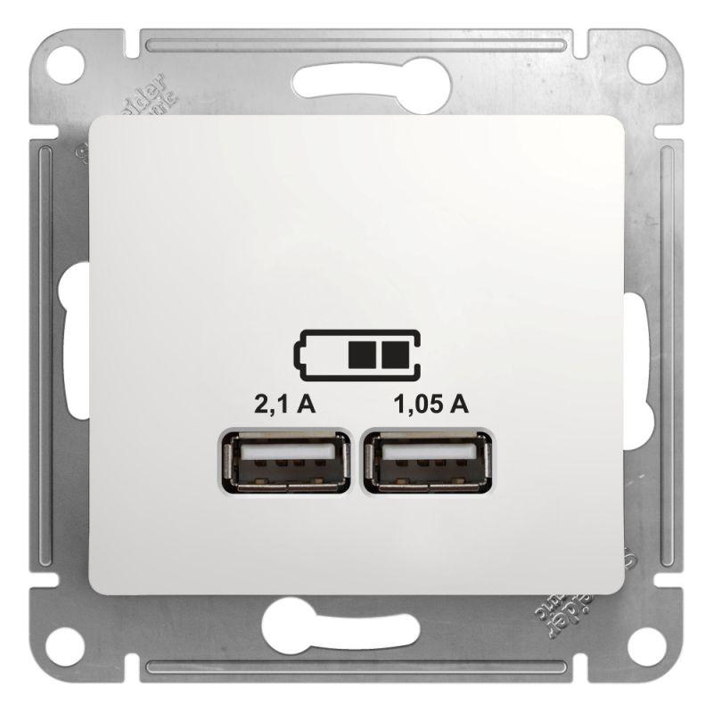 Розетка USB 2-м СП Glossa A+A 5В/2.1А 2х5В/1.05А механизм бел. SE GSL000133 #1