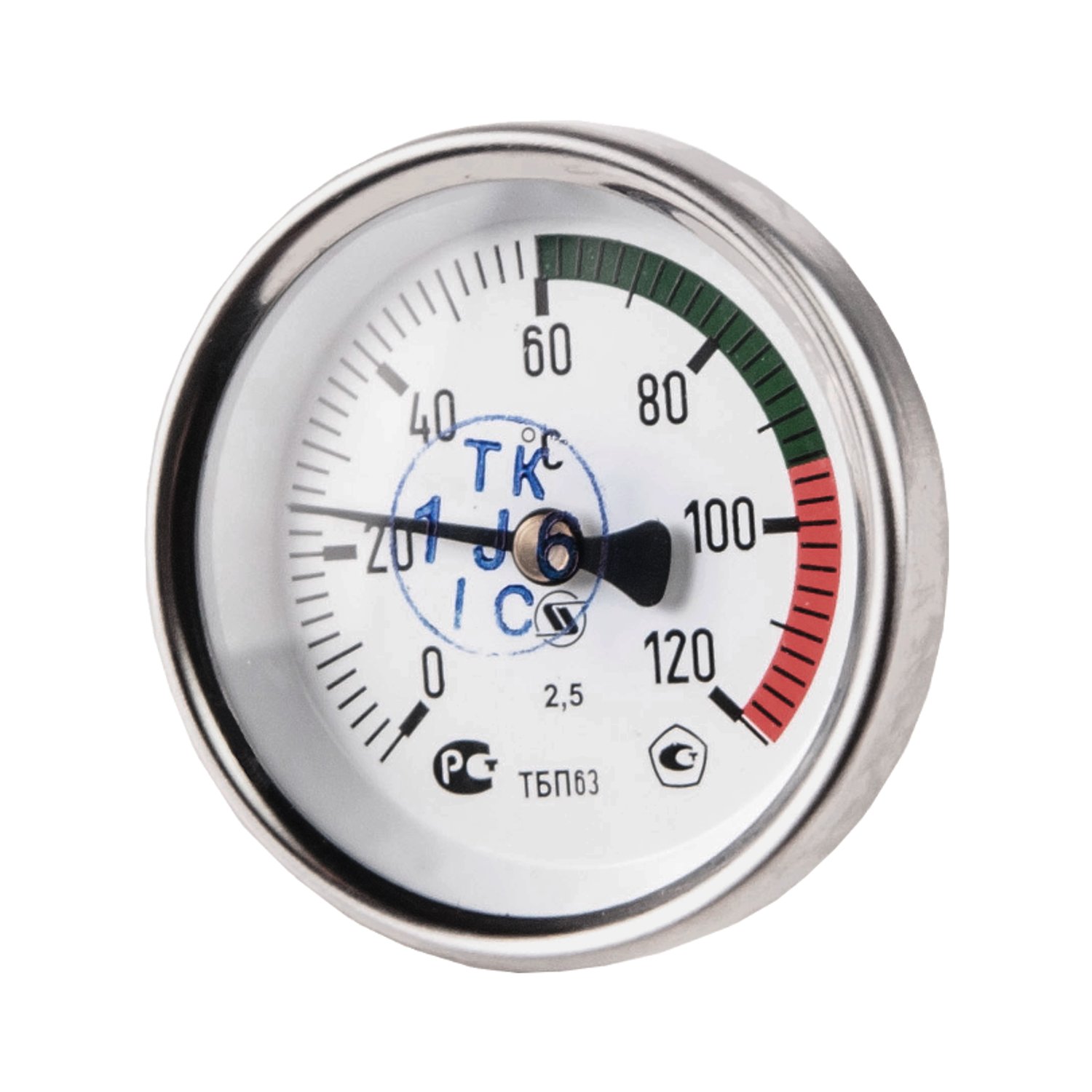 Термометр биметаллический ТБП-Т 120С Дк63 L=100 G1/2" осевой НПО ЮМАС #1