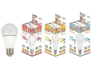 Лампа светодиодная НЛ-LED-A60-12 Вт-230 В-3000 К-Е27, (60х108 мм), Народная #1