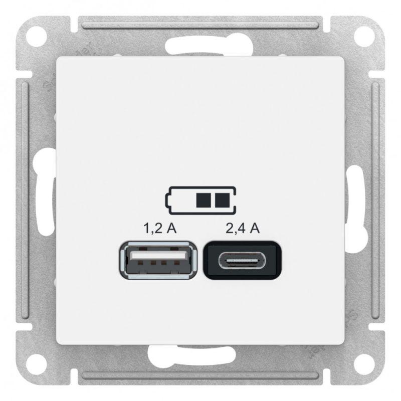 Механизм розетки USB AtlasDesign A+С 5В/2.4А 2х5В/1.2А бел. SchE ATN000139 #1
