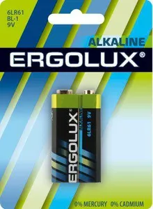 Элемент питания алкалиновый "крона" 6LR61 9В Alkaline BL-1 (блист.1шт) Ergolux 11753 #1