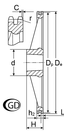 Звездочка со ступицей (чугун) под втулку тапербуш для цепи: 06B-2, Z=57, 3/8" x 7/32" GD05057 #2