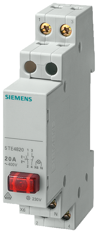 Выключатель кнопочный 20А 1NС d=70мм 1 кнопка красн. лампа 230В Siemens 5TE4821 #1