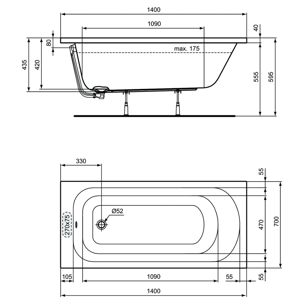 Ванна акриловая SIMPLICITY 150х70 без комплекта Ideal Standard W004201 #2