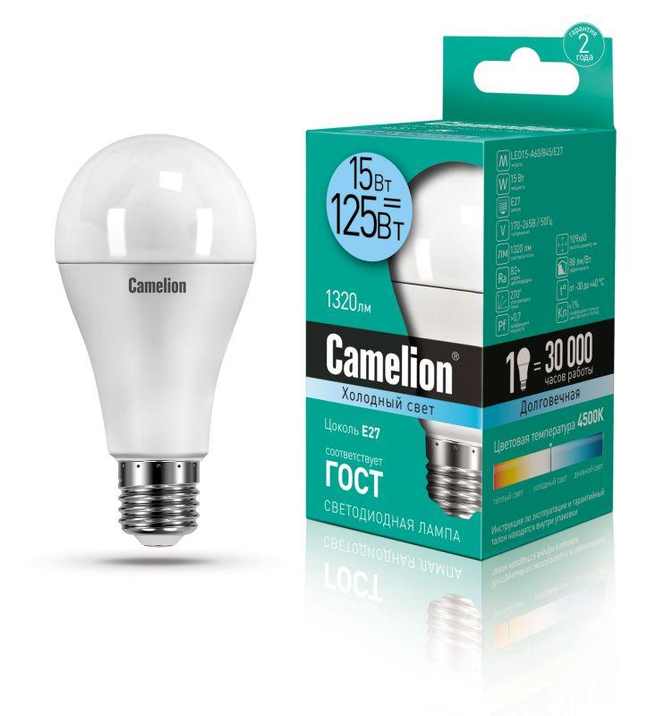 Лампа светодиодная LED15-A60/845/E27 15Вт грушевидная 4500К E27 1320лм 220В бел. Camelion 12186 #1