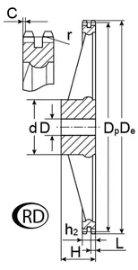 Звездочка со ступицей (чугун) под расточку для цепи: 06B-2, Z=45, 3/8" x 7/32" RD05045 #2
