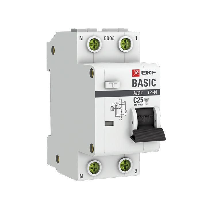 Выключатель автоматический дифференциального тока 1п+N C 25А 30мА тип AC 4.5кА АД-12 Basic EKF DA12-25-30-bas #1