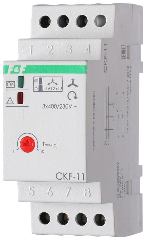 Реле контроля фаз для сетей с изолированной нейтралью CKF-11 (монтаж на DIN-рейке 35мм; регулировка задержки отключения; контроль чередования фаз; 3х400В 8А 1Z 1R IP20)(аналог ЕЛ-11Е) F&F EA04.004.003 #1
