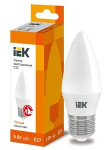 Лампа светодиодная ECO C35 5Вт свеча 3000К тепл. бел. E27 450лм 230-240В IEK LLE-C35-5-230-30-E27 #1
