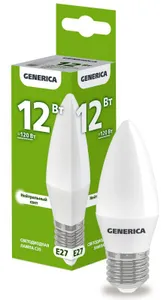 Лампа светодиодная C35 12Вт свеча 4000К E27 230В GENERICA LL-C35-12-230-40-E27-G #1