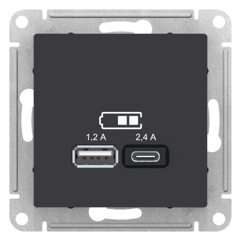 Механизм розетки USB AtlasDesign A+С 5В/2.4А 2х5В/1.2А карбон SchE ATN001039 #1