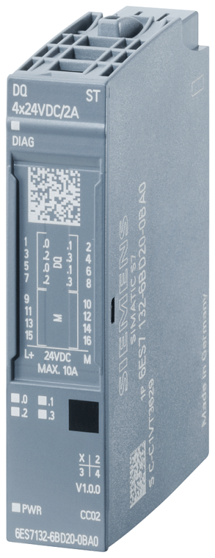 Модуль дискретного вывода SIMATIC ET 200SP DQ 4X=24В/2А стандартный для установки на базовый блок типа A0 цветной код CC02 диагностика модуля Siemens 6ES71326BD200BA0 #1