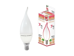 Лампа светодиодная WFC37-7 Вт-230 В -3000 К–E14 (свеча на ветру) Народная #1