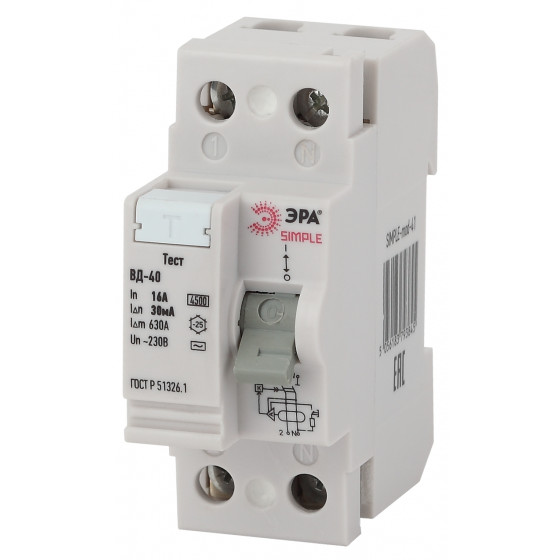 Выключатель дифференциального тока (УЗО) 2п 16А/30мА ВД-40 (электронное) SIMPLE-mod-41 ЭРА Б0039261 #1