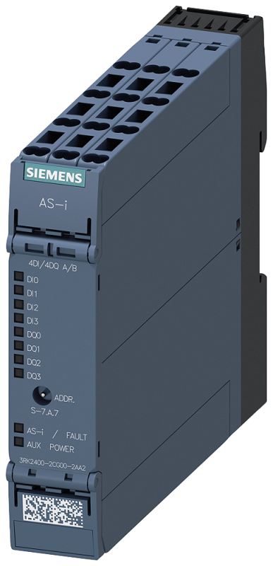 Модуль AS-i SlimLine Compact SC22.5 цифровой A/B-подчиненный компонент 4 ЦВх/4 ЦВх IP20 4х вход для 3-проводн. датчика с перекл. 4х выход 2А 24В DC макс. 4А на все выходы пружинные клеммы установочн. ширина 225мм Siemens 3RK24002CG002AA2 #1