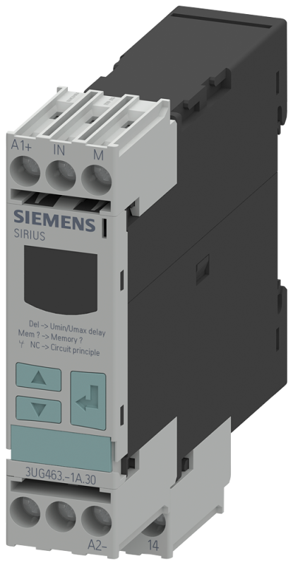 Реле контроля напряжения электронное 22.5мм от 1 до 600В AC/DC превыш. и пониж. 24В AC/DC DC и AC 50 до 60Гц задержка всплеска 0 до 20с гистерезис 0.1 до 300В 1 перекидн. контакт с или без лога ошибок винт. клеммы Siemens 3UG46321AA30 #1
