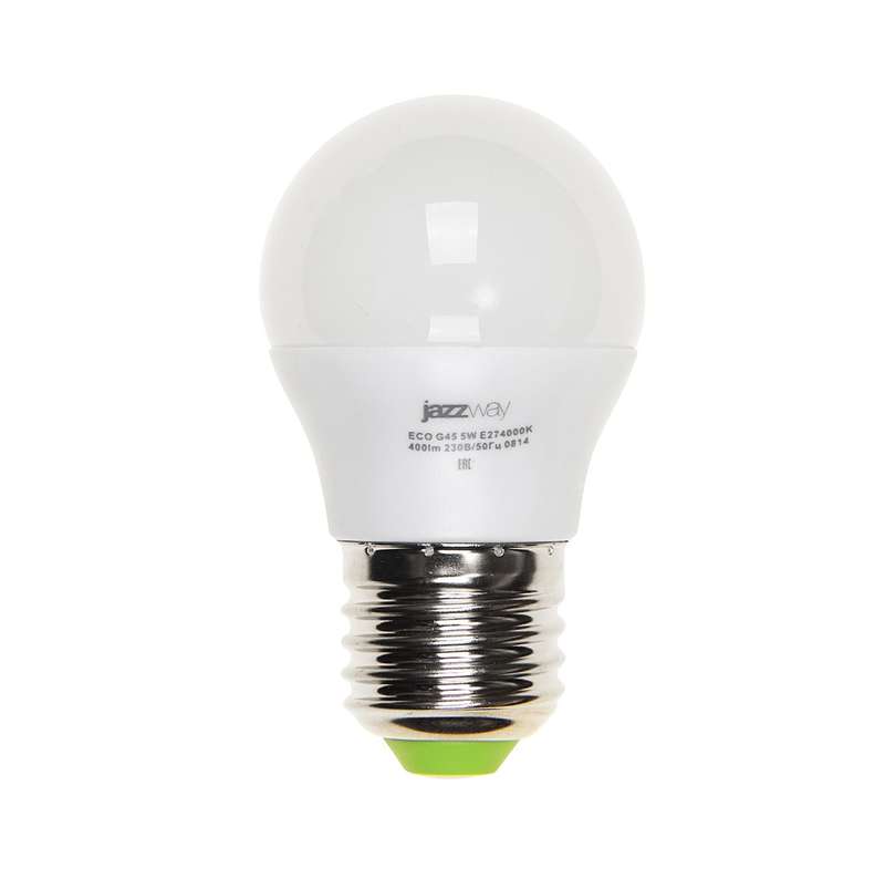 Лампа светодиодная PLED-ECO-G45 5Вт шар 3000К тепл. бел. E27 400лм 220-240В JazzWay 1036957A #1