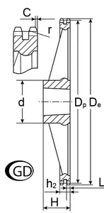 Звездочка со ступицей (чугун) под втулку тапербуш для цепи: 06B-2, Z=57, 3/8" x 7/32" GD05057 #2