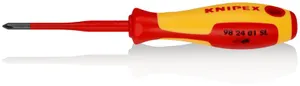 Отвертка крестовая PH1 тонкая VDE 1000В длина лезвия 80мм L-187мм диэлектрическая 2-компонентная рукоятка Knipex KN-982401SL