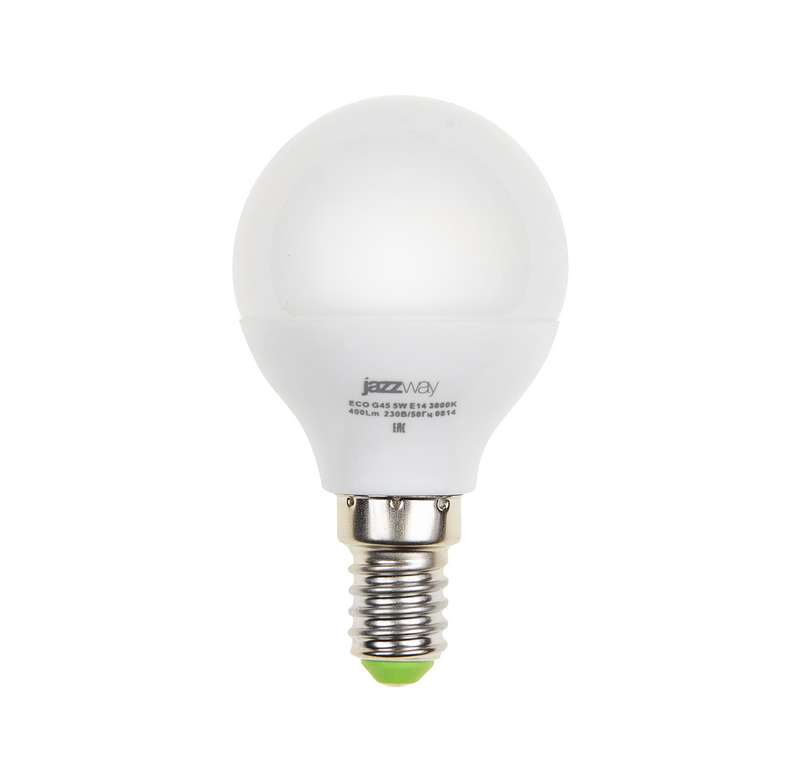 Лампа светодиодная PLED-ECO-G45 5Вт шар 3000К тепл. бел. E14 400лм 220-240В JazzWay 1036896A #1