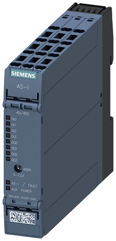 Модуль AS-i SlimLine Compact SC22.5 цифровой 4 ЦВх/4 ЦВх IP20 4х вход для 3-проводного датчика с возможностью переключения 4х выход 2А 24В DC макс. 4А на все выходы пружинные клеммы установочн. ширина 225мм Siemens 3RK14002CG002AA2 #1