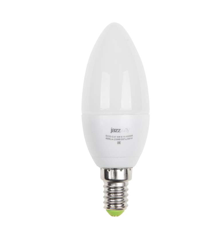 Лампа светодиодная PLED-ECO-C37 5Вт свеча 4000К нейтр. бел. E14 400лм 220-240В JazzWay 1036865A #1