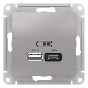 Розетка USB AtlasDesign тип A+C 5В/2.4А 2х5В/1.2А механизм алюм. SE ATN000339 #1