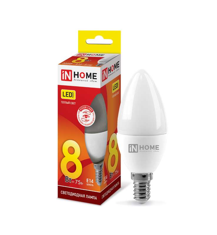 Лампа светодиодная LED-СВЕЧА-VC 8Вт свеча 230В E14 3000К 760лм IN HOME 4690612020426 #1