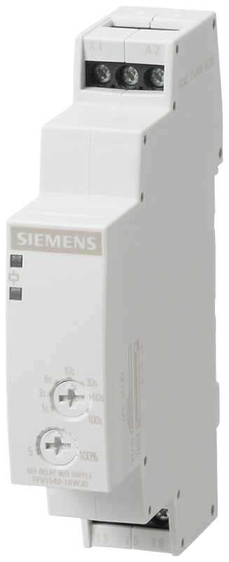 Реле времени электронное задержка отключения без управляющего сигнала 1п контакт 7 диапазонов уставок времени 0.05с...100с US 12…240В AC/DC светодиодная индикация винтовые клеммы Siemens 7PV15401AW30 #1