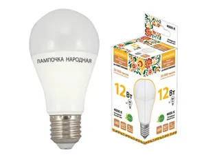 Лампа светодиодная НЛ-LED-A60-12 Вт-230 В-4000 К-Е27, (60х108 мм), Народная #1