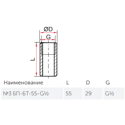 Бобышка стальная №3 БП-БТ-55 G1/2" L=55 ВР для термометра вварная Росма 00000024789 #2