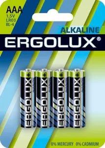 Элемент питания алкалиновый AAA/LR03 1.5В Alkaline BL-4 (блист.4шт) Ergolux 11744 #1