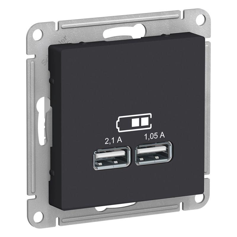 Механизм розетки USB AtlasDesign 5В 1порт х 2.1А 2порта х 1.05А карбон SchE ATN001033 #1