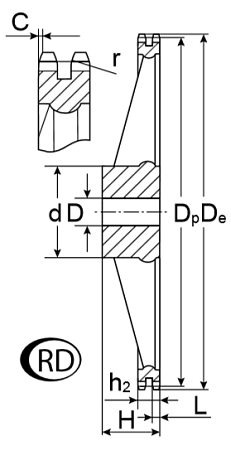 Звездочка со ступицей (чугун) под расточку для цепи: 08B-2, Z=38, 1/2" x 5/16" RD09038 #2