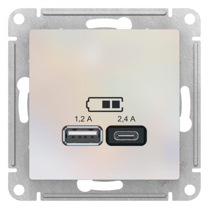 Механизм розетки USB AtlasDesign тип A+C 5В/2.4А 2х5В/1.2А жемчуж. SchE ATN000439 #1