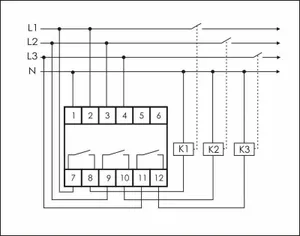 Реле напряжения CP-734 (трехфазное; контроль нижнего (150-210В) и верхнего (240-270В) порога напряжения; отдельный контакт на каждую фазу; монтаж на DIN-рейке 35мм 3х400/230 N 3х8А 3х1R IP20) F&F EA04.009.007 #1