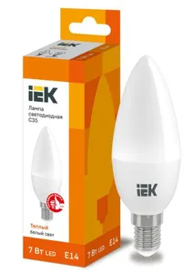 Лампа светодиодная ECO C35 7Вт свеча 3000К E14 230В IEK LLE-C35-7-230-30-E14 #1