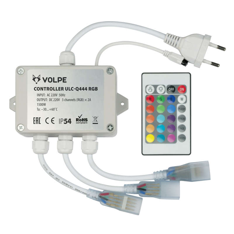 Контроллер ULC-Q444 RGB WHITE для управления светодиод. RGB ULS-5050 лентами 220В 3 вых. 1440Вт с пультом ДУ ИК Volpe UL-00002275 #1